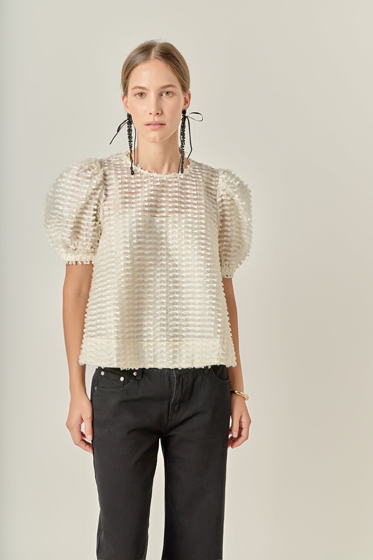 ENGLISH FACTORY - Textured Puff-Sleeve Blouse - SHIRTS & BLOUSES available at Objectrare