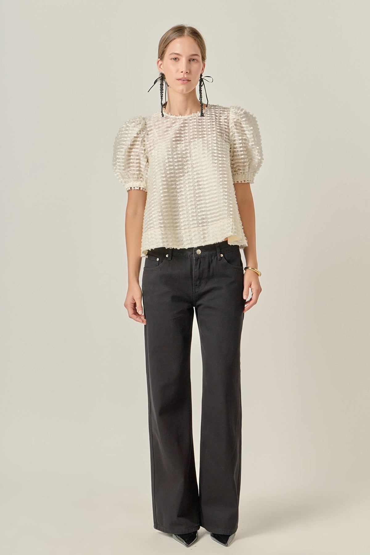ENGLISH FACTORY - Textured Puff-Sleeve Blouse - SHIRTS & BLOUSES available at Objectrare