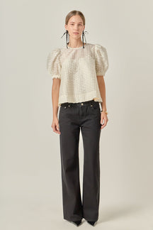 ENGLISH FACTORY - Textured Puff-Sleeve Blouse - SHIRTS & BLOUSES available at Objectrare