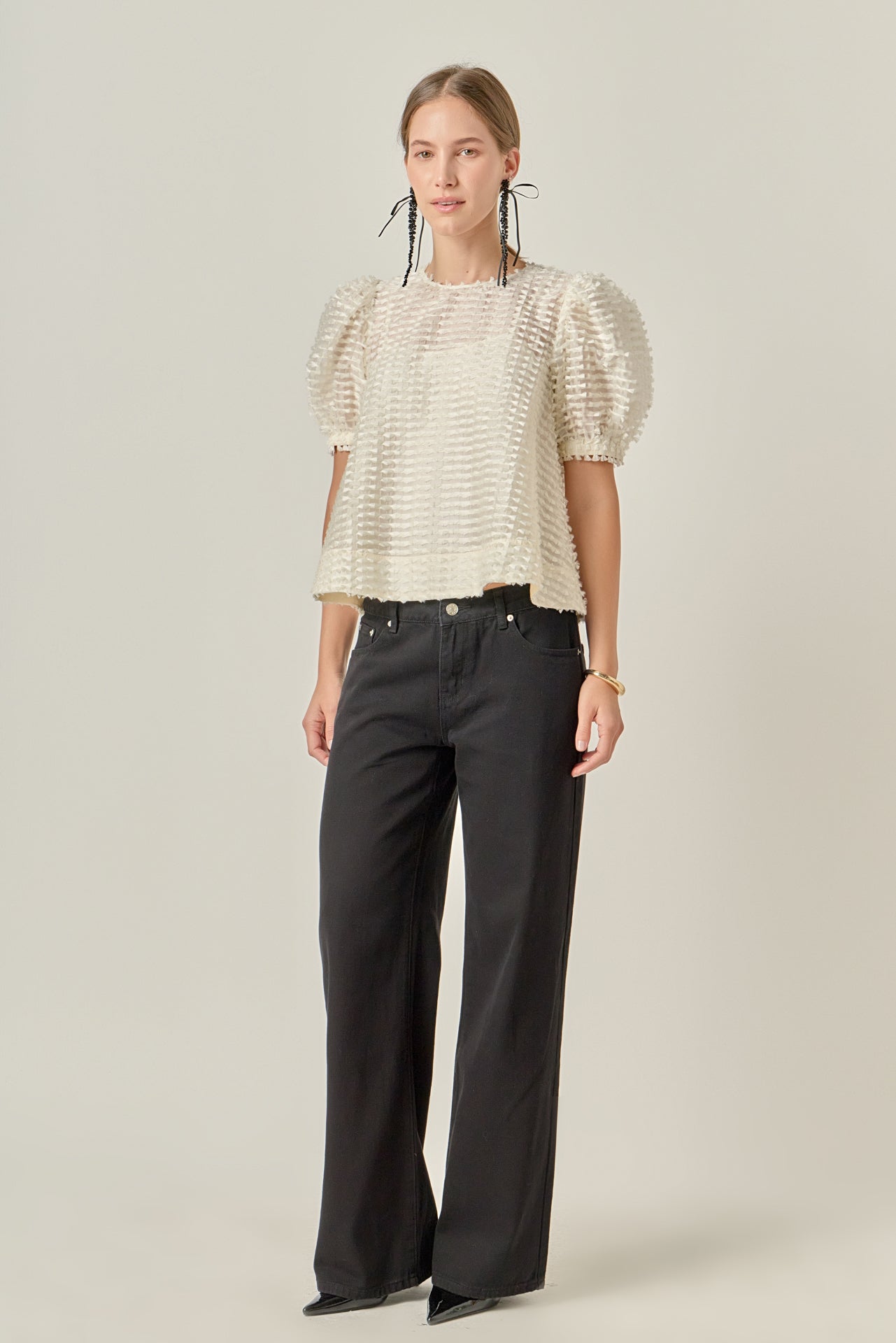 ENGLISH FACTORY - Textured Puff-Sleeve Blouse - SHIRTS & BLOUSES available at Objectrare