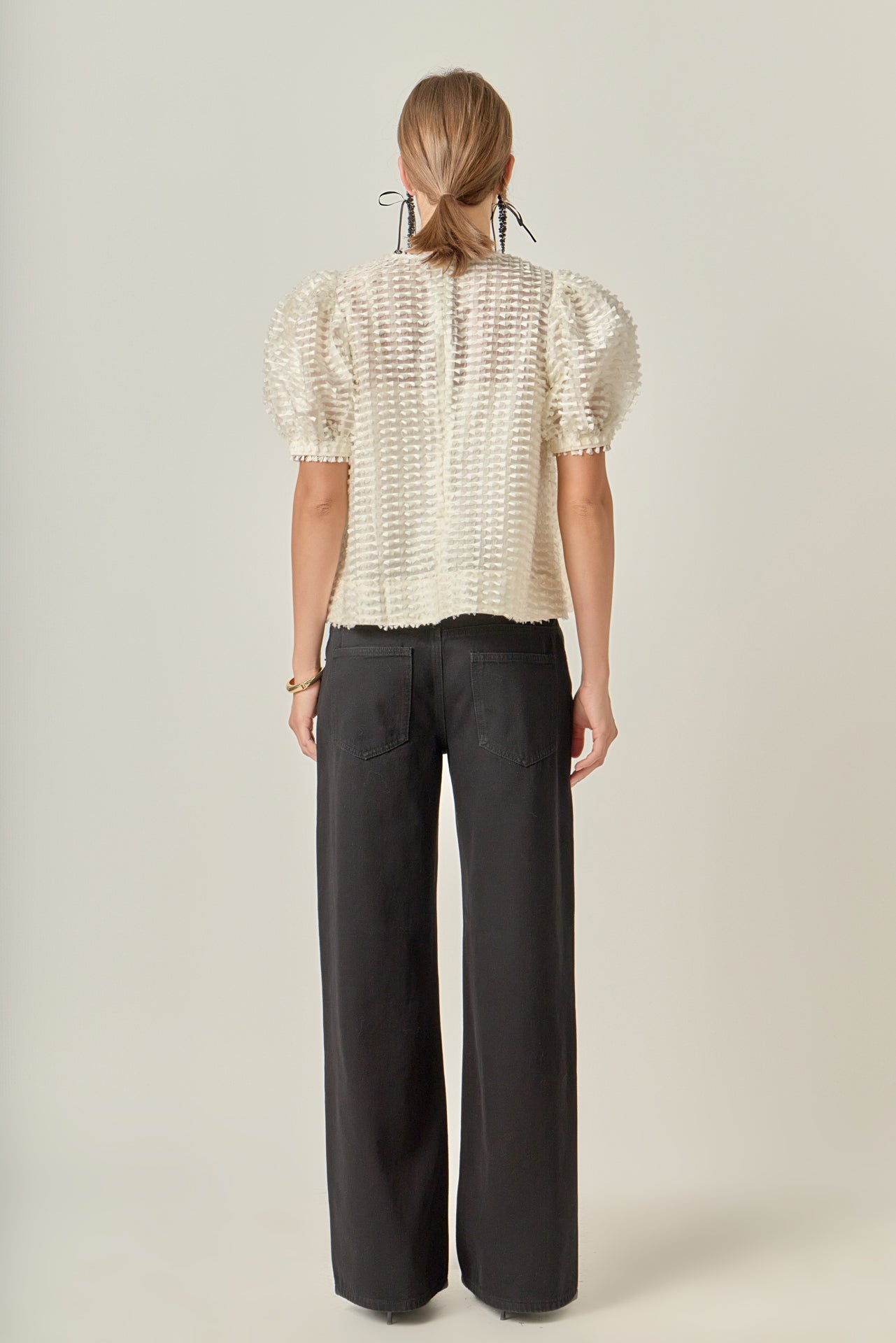 ENGLISH FACTORY - Textured Puff-Sleeve Blouse - SHIRTS & BLOUSES available at Objectrare