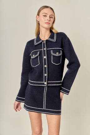 ENGLISH FACTORY - Denim-Look Knit Cardigan - SWEATERS & KNITS available at Objectrare