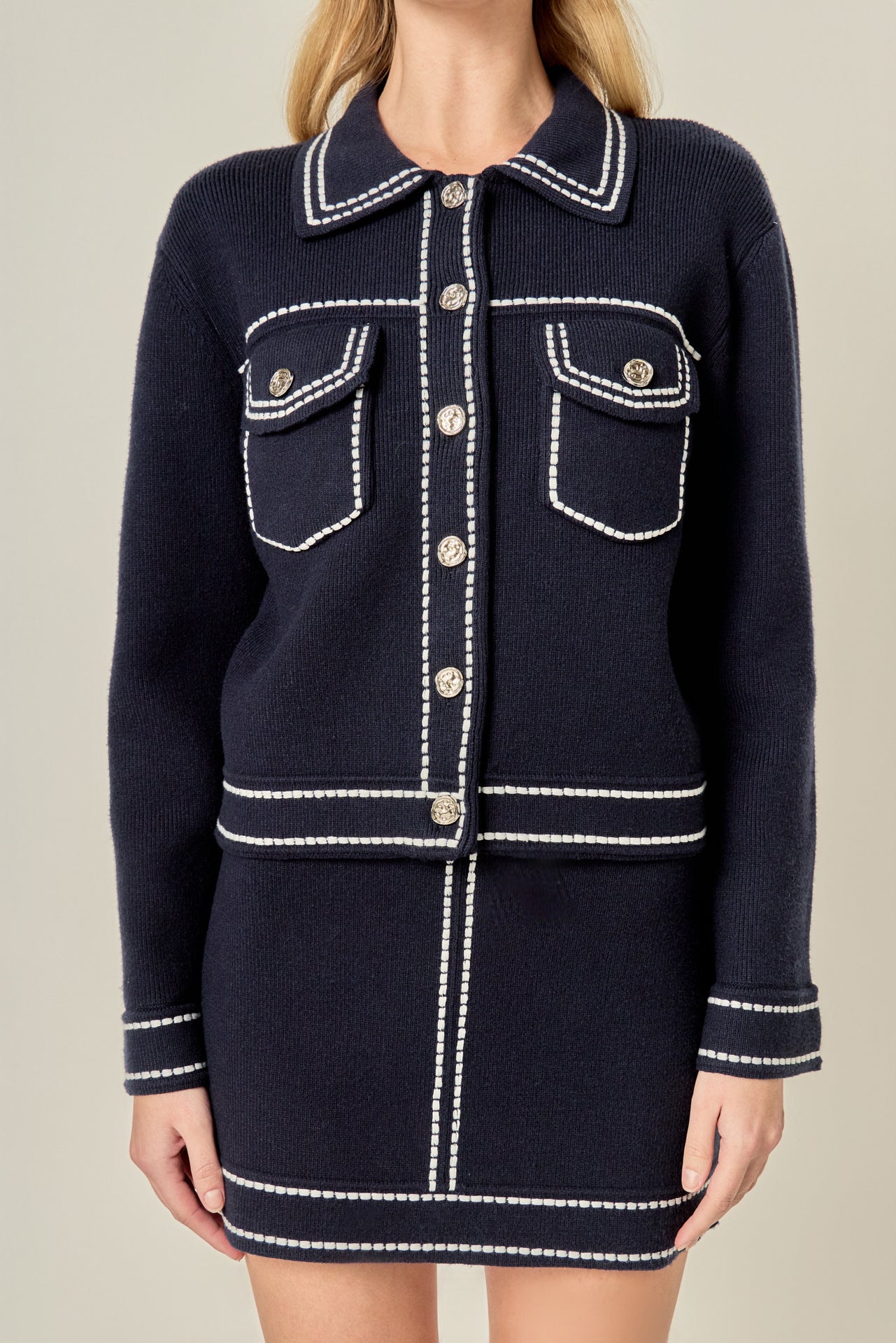 ENGLISH FACTORY - Denim-Look Knit Cardigan - SWEATERS & KNITS available at Objectrare