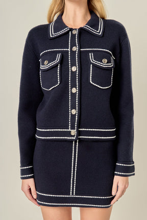 ENGLISH FACTORY - Denim-Look Knit Cardigan - SWEATERS & KNITS available at Objectrare