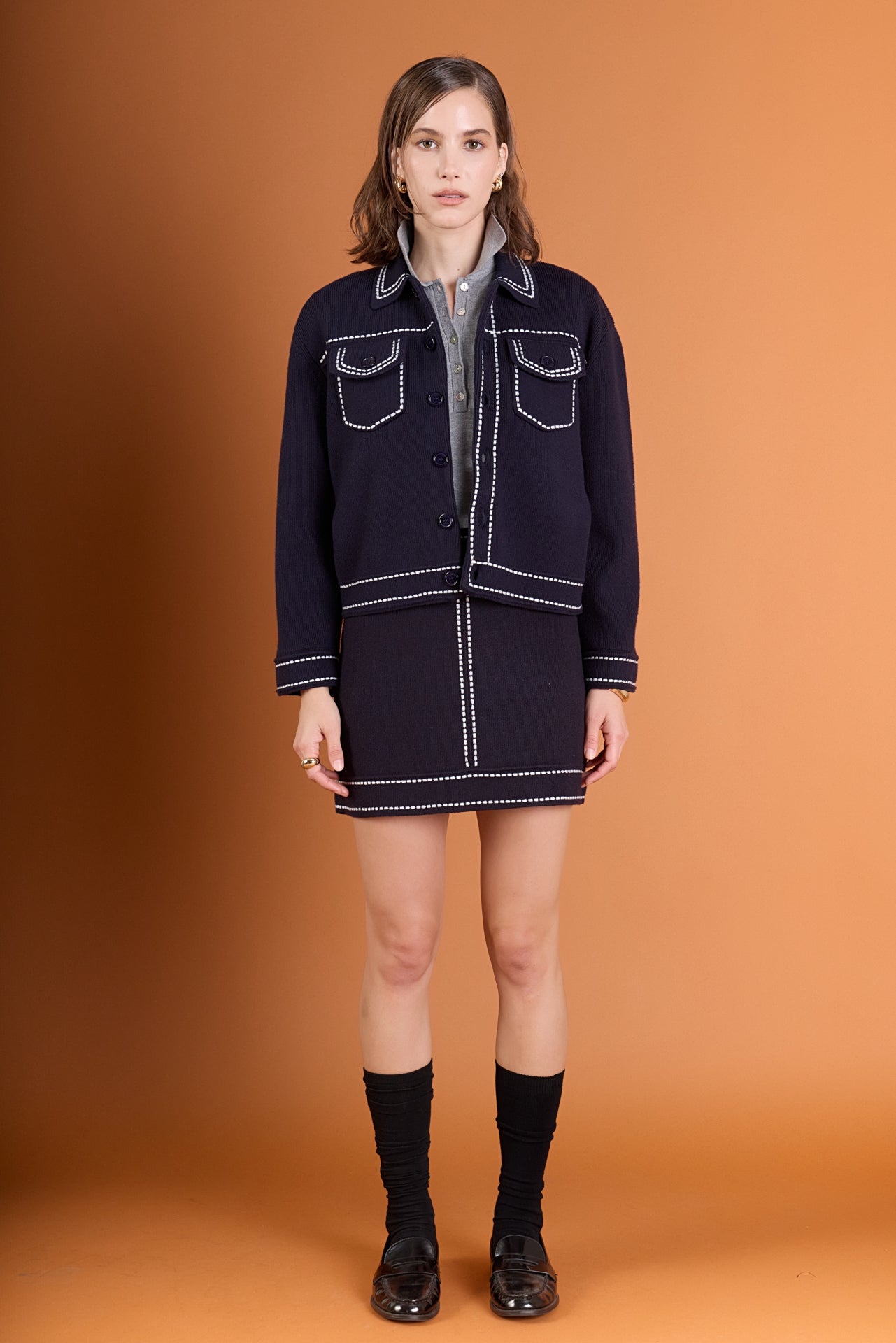ENGLISH FACTORY - Denim-Look Knit Cardigan - SWEATERS & KNITS available at Objectrare