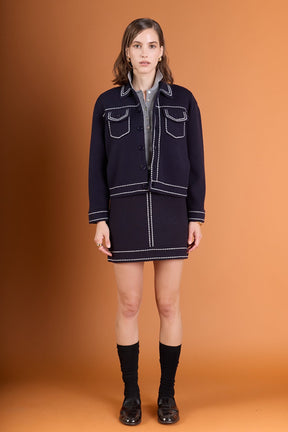 ENGLISH FACTORY - Denim-Look Knit Cardigan - SWEATERS & KNITS available at Objectrare