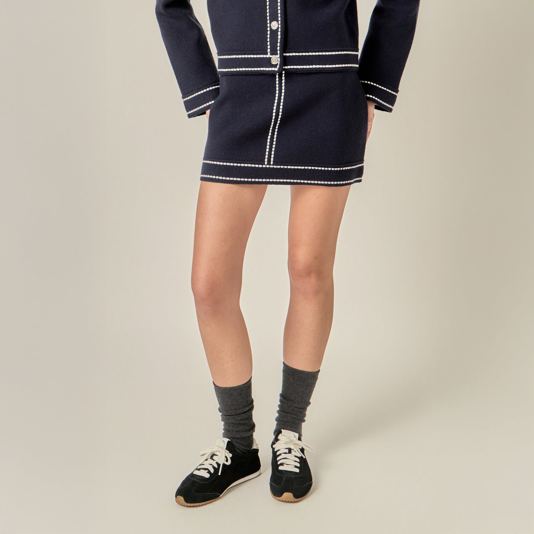 ENGLISH FACTORY - Denim-Look Knit Skirt - SKIRTS available at Objectrare