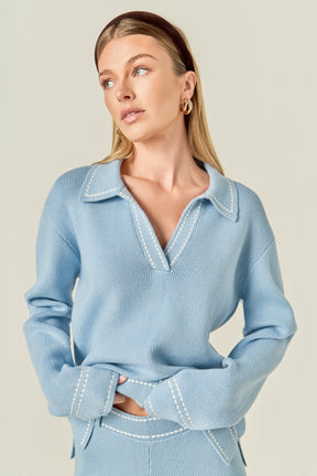 ENGLISH FACTORY - Stitch Detailed Polo Knit - TOPS available at Objectrare