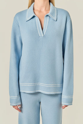 ENGLISH FACTORY - Stitch Detailed Polo Knit - TOPS available at Objectrare