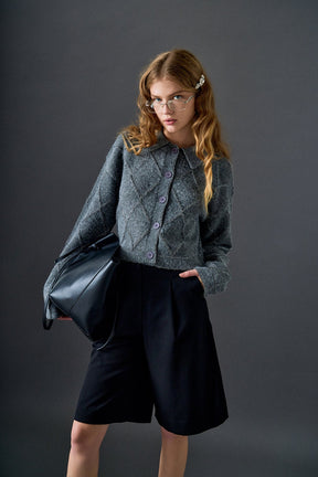 ENGLISH FACTORY - Lurex Argyle Knit Cardigan - SWEATERS & KNITS available at Objectrare