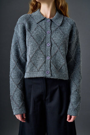 ENGLISH FACTORY - Lurex Argyle Knit Cardigan - SWEATERS & KNITS available at Objectrare