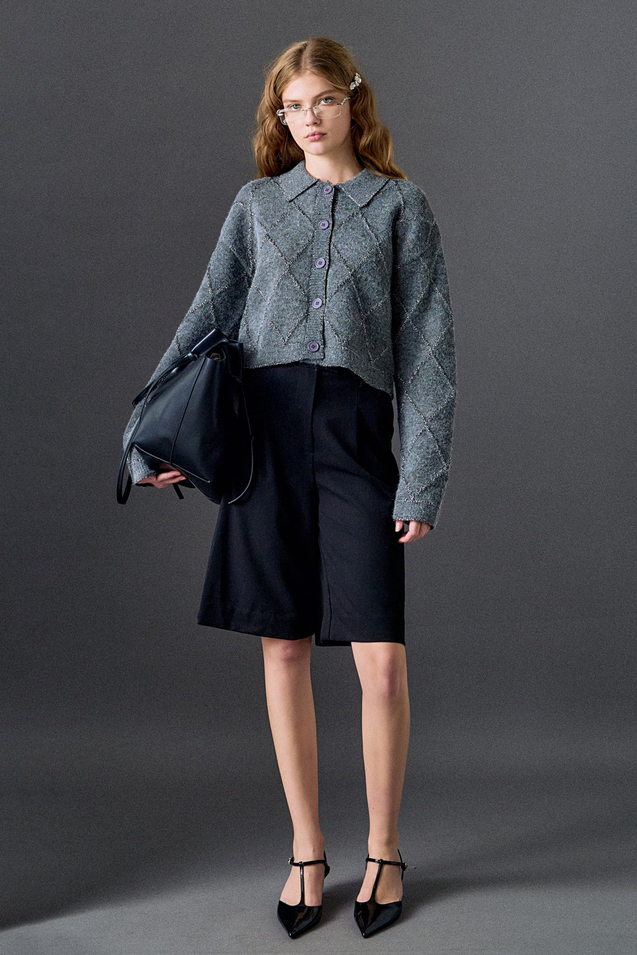 ENGLISH FACTORY - Lurex Argyle Knit Cardigan - SWEATERS & KNITS available at Objectrare