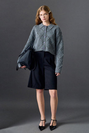ENGLISH FACTORY - Lurex Argyle Knit Cardigan - SWEATERS & KNITS available at Objectrare