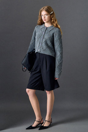 ENGLISH FACTORY - Lurex Argyle Knit Cardigan - SWEATERS & KNITS available at Objectrare