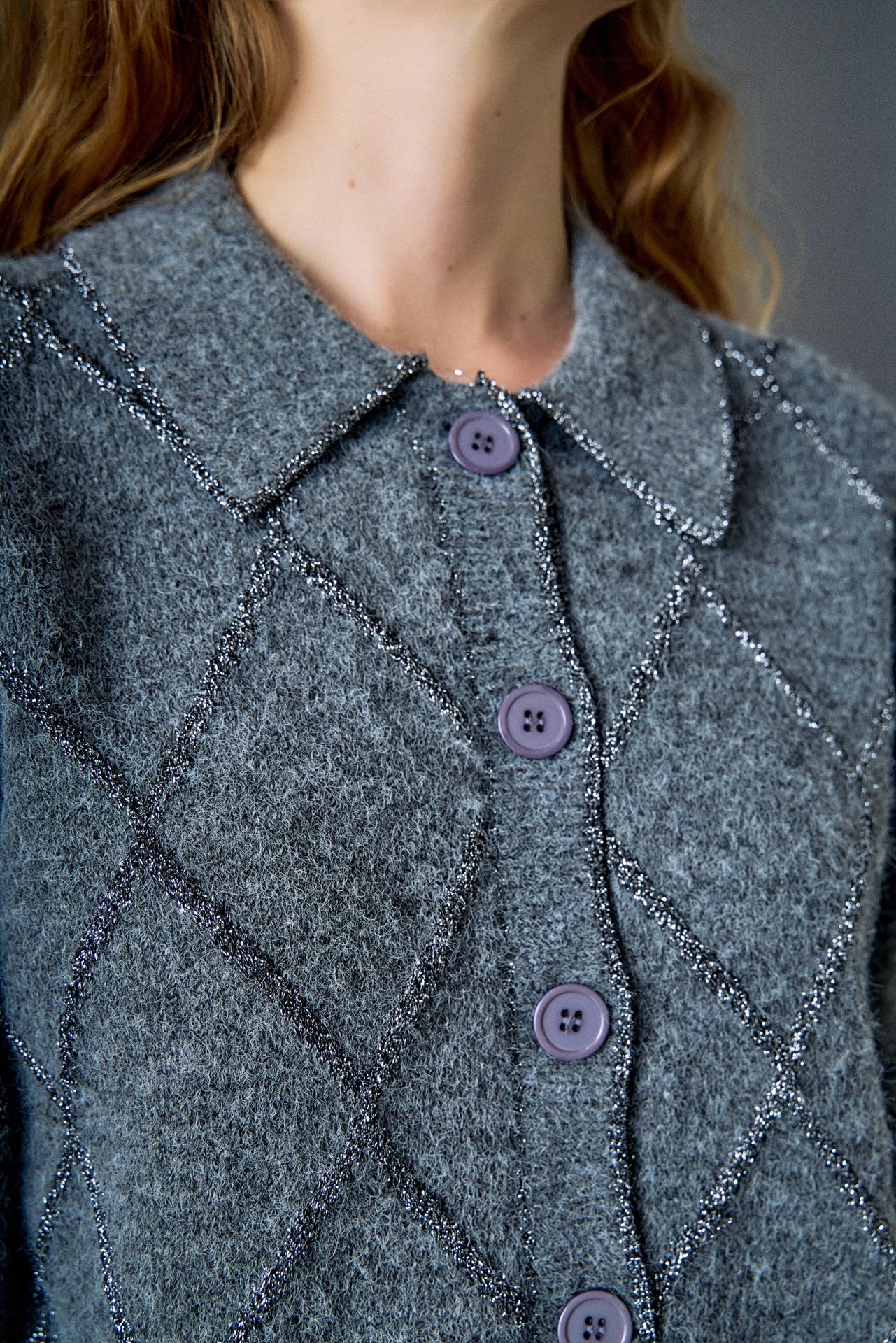 ENGLISH FACTORY - Lurex Argyle Knit Cardigan - SWEATERS & KNITS available at Objectrare