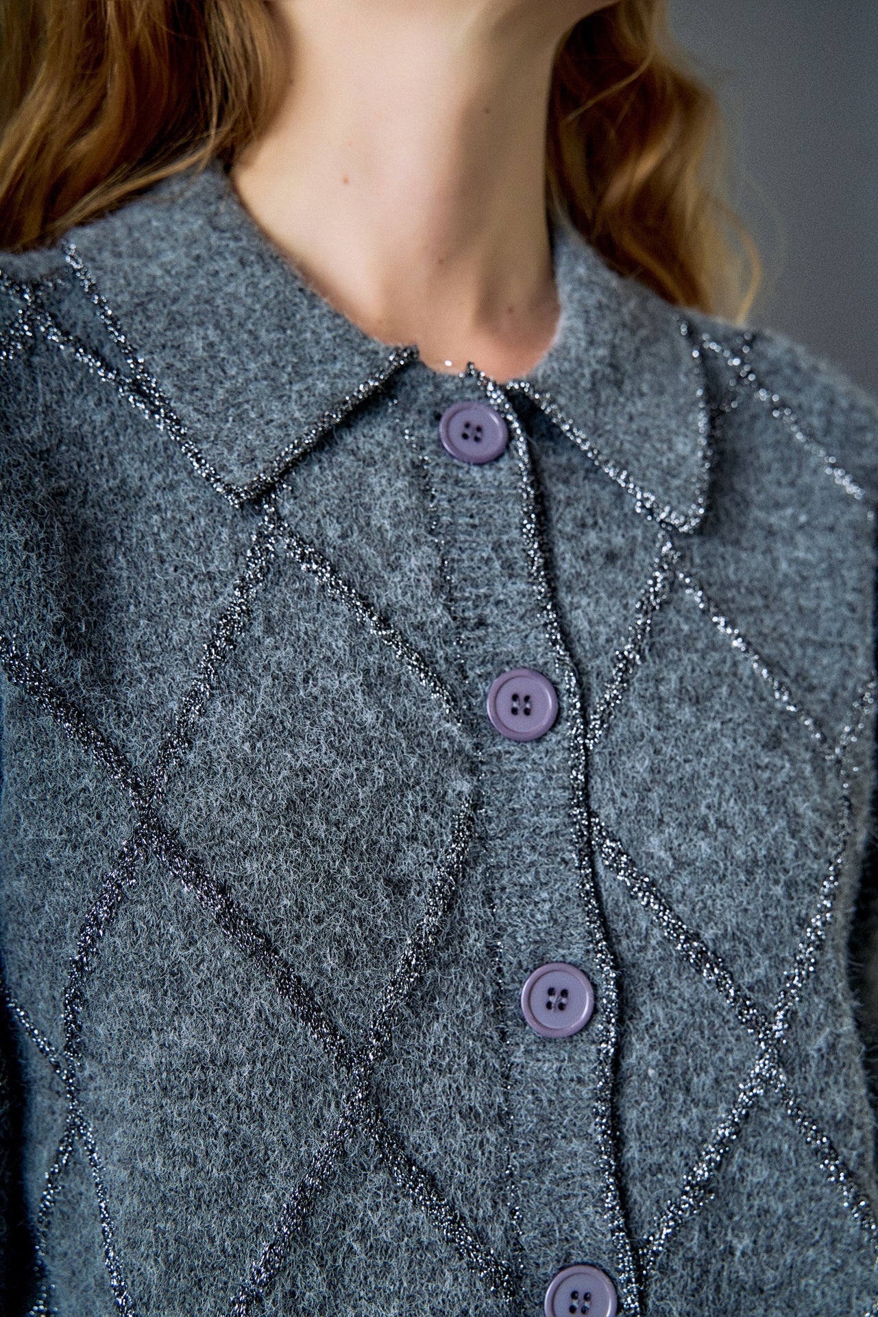 ENGLISH FACTORY - Lurex Argyle Knit Cardigan - SWEATERS & KNITS available at Objectrare