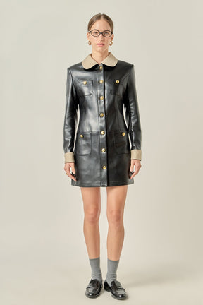 ENGLISH FACTORY - Victoria Faux Leather Mini Dress - DRESSES available at Objectrare