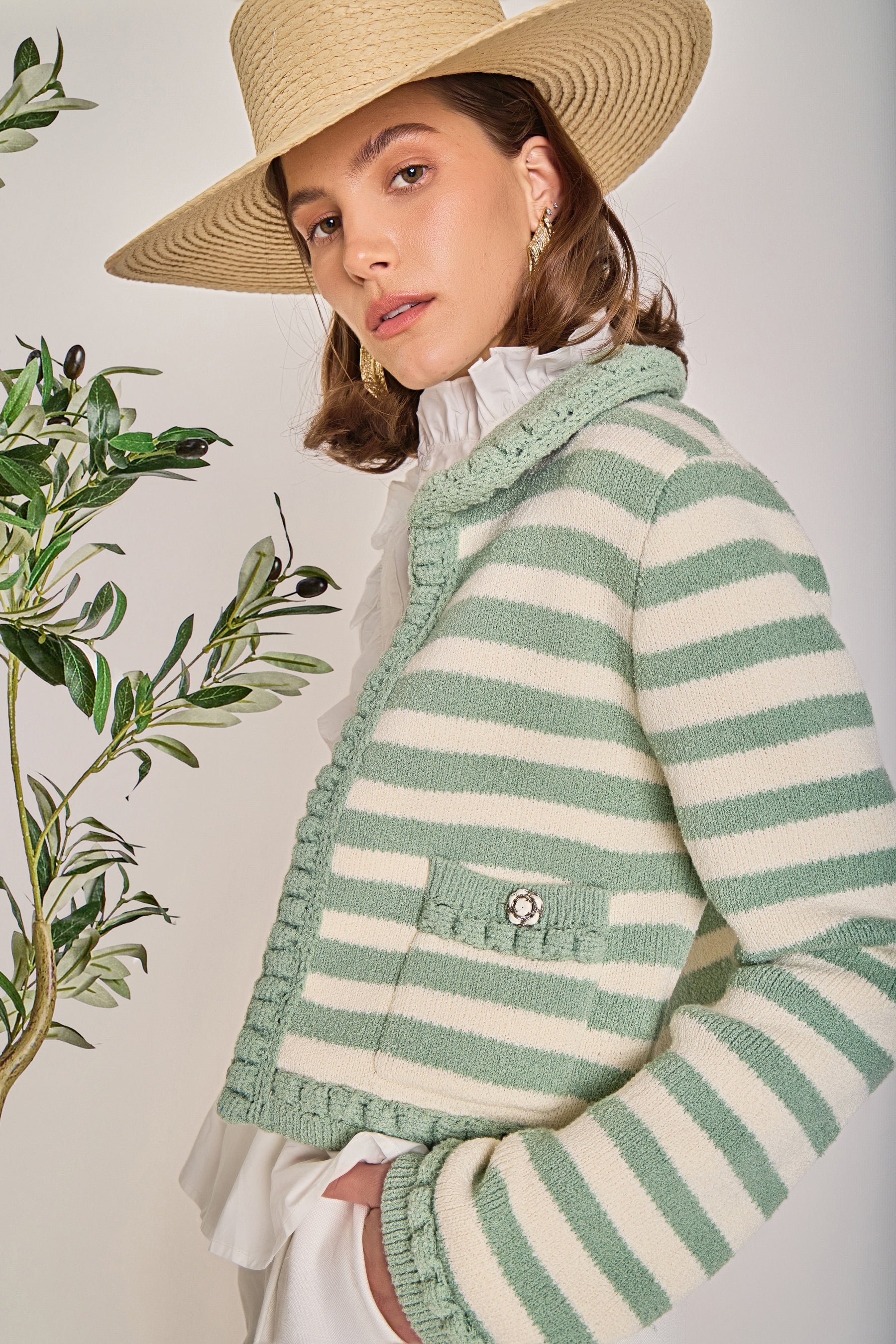 ENGLISH FACTORY - Braided Stripe Collar Cardigan - SWEATERS & KNITS available at Objectrare