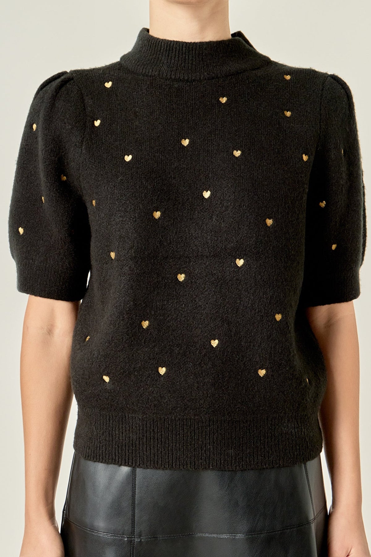 ENGLISH FACTORY - Heart-Embroidered Puff Sleeve Knit - TOPS available at Objectrare