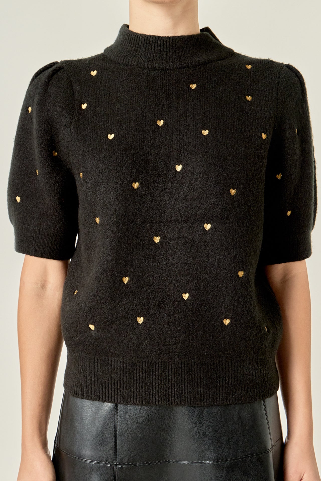ENGLISH FACTORY - Heart-Embroidered Puff Sleeve Knit - TOPS available at Objectrare