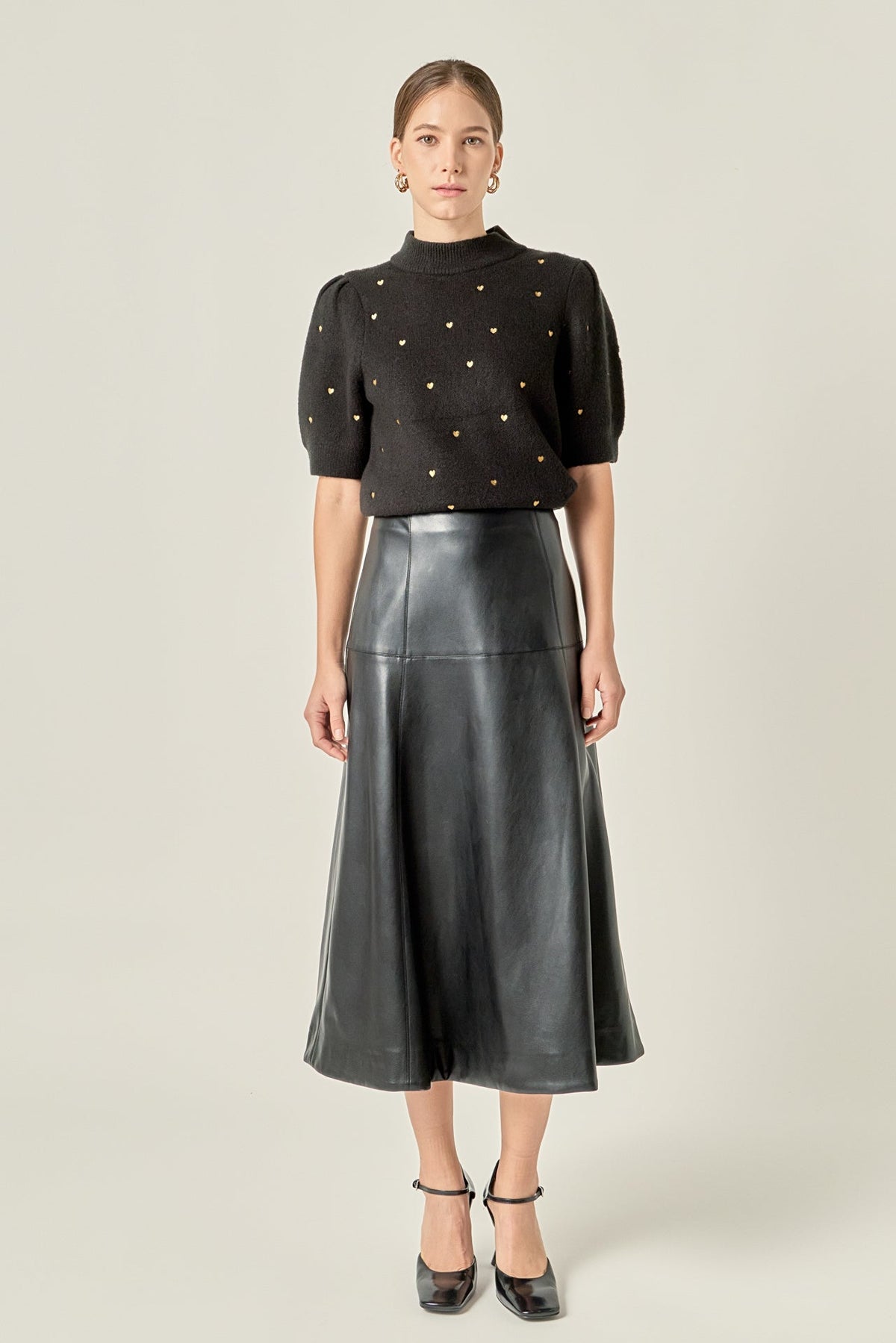 ENGLISH FACTORY - Heart-Embroidered Puff Sleeve Knit - TOPS available at Objectrare