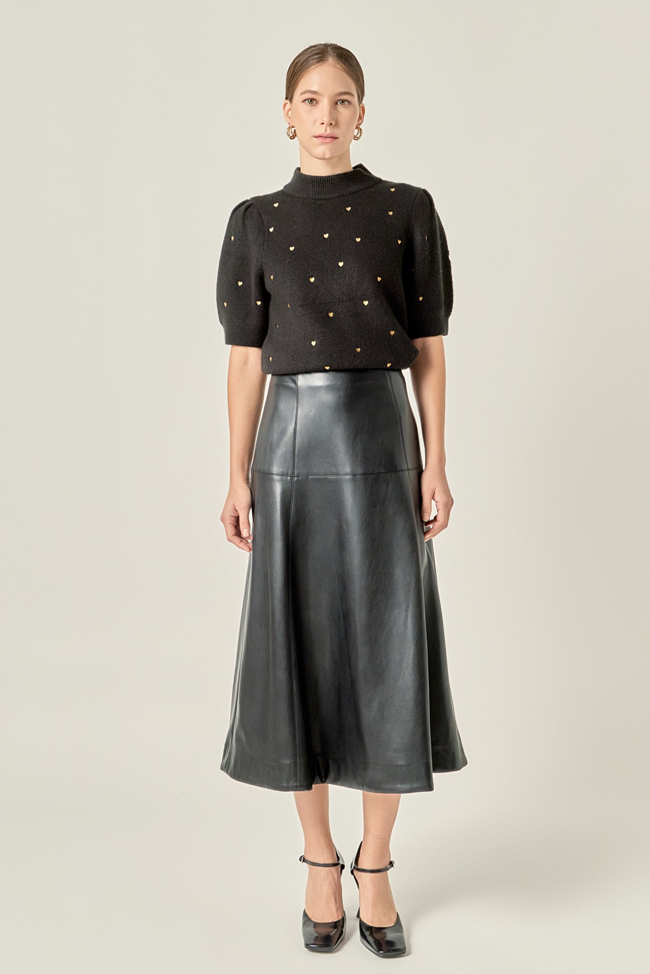 ENGLISH FACTORY - Heart-Embroidered Puff Sleeve Knit - TOPS available at Objectrare