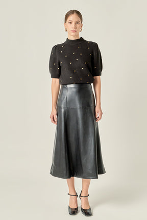 ENGLISH FACTORY - Heart-Embroidered Puff Sleeve Knit - TOPS available at Objectrare