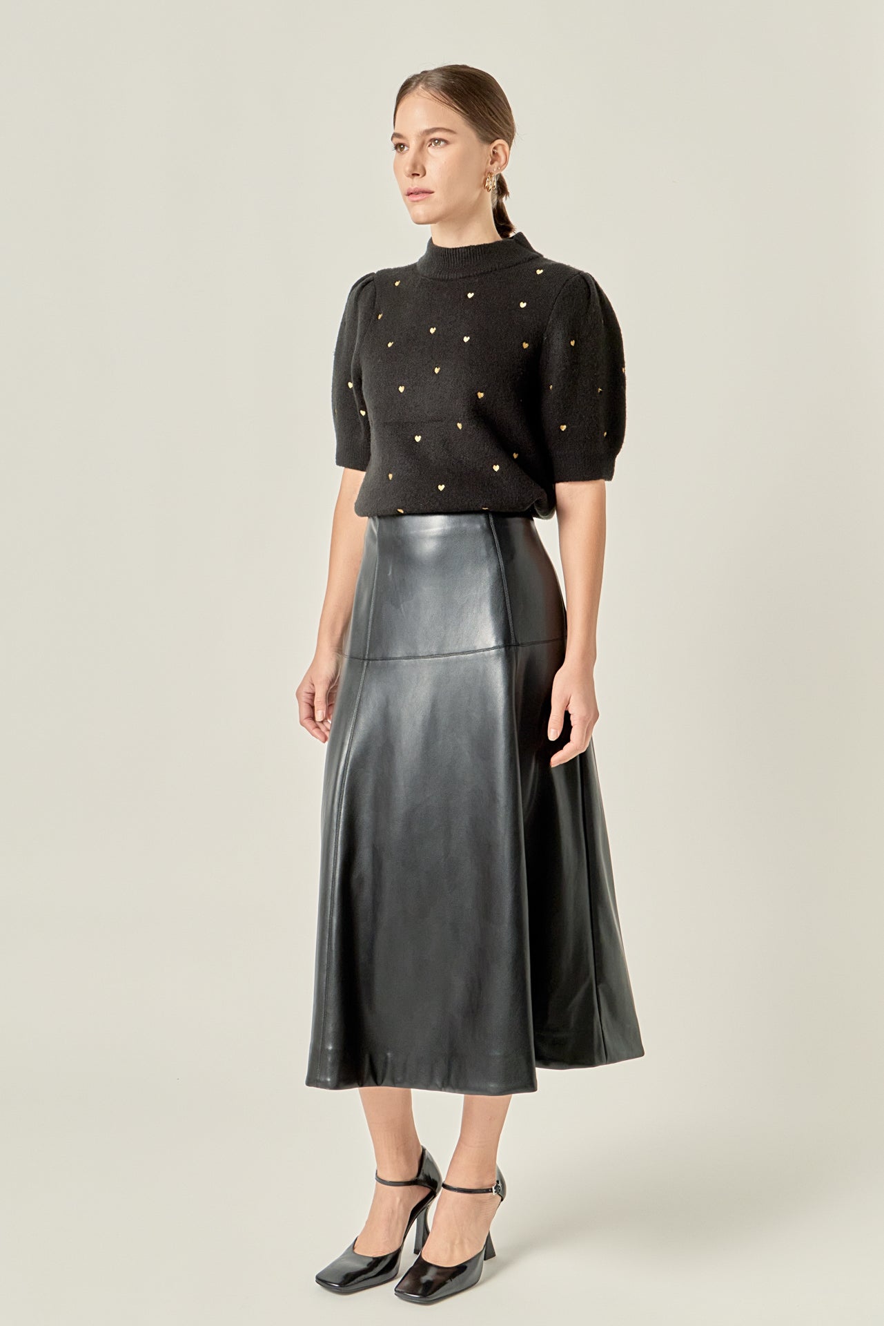 ENGLISH FACTORY - Heart-Embroidered Puff Sleeve Knit - TOPS available at Objectrare