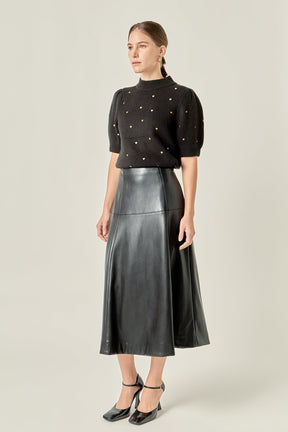 ENGLISH FACTORY - Heart-Embroidered Puff Sleeve Knit - TOPS available at Objectrare