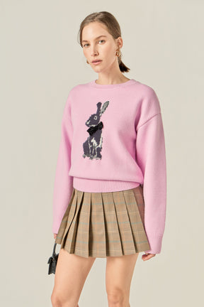ENGLISH FACTORY - Bunny Rhinestone Bow Sweater - SWEATERS & KNITS available at Objectrare