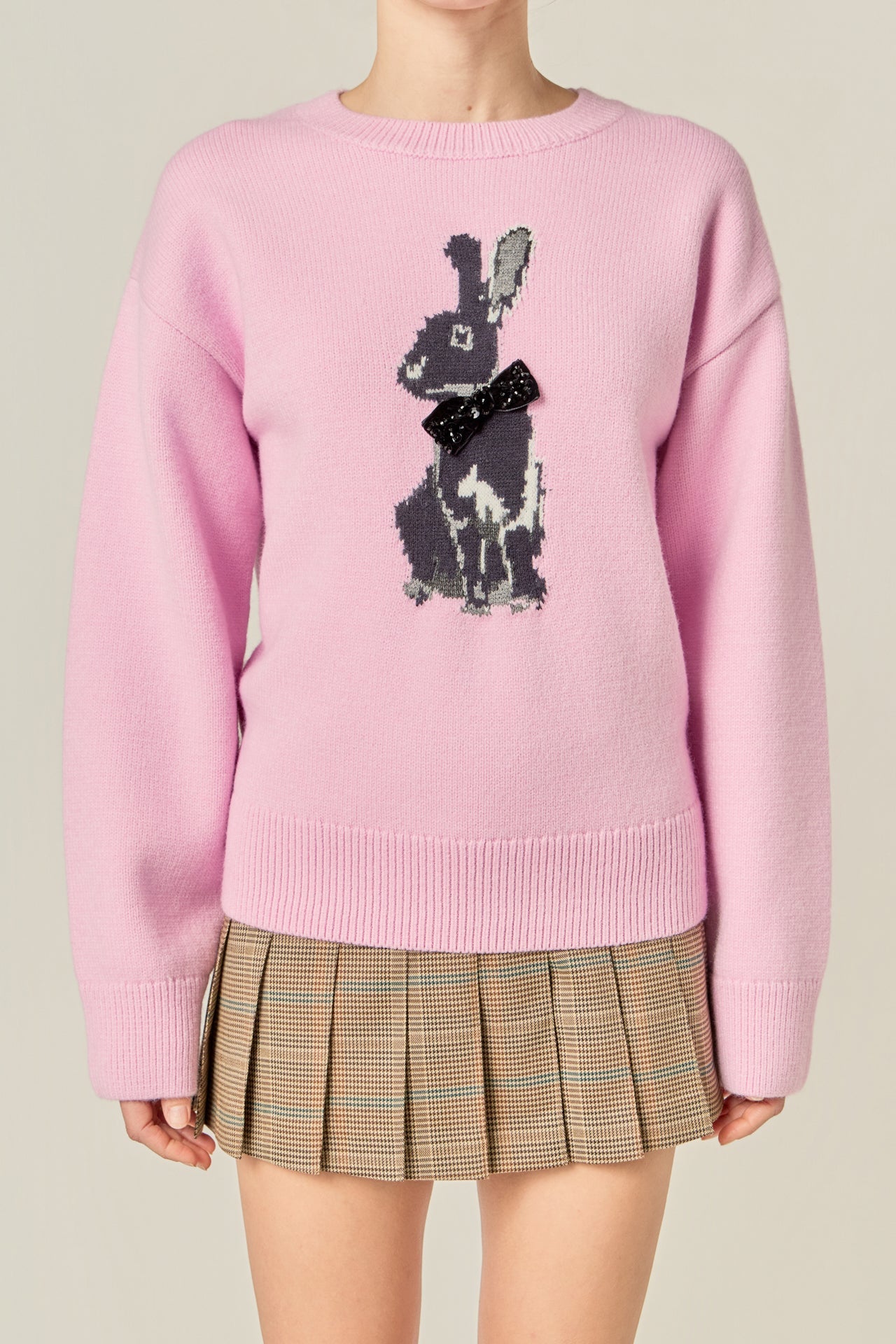 ENGLISH FACTORY - Bunny Rhinestone Bow Sweater - SWEATERS & KNITS available at Objectrare