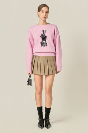 ENGLISH FACTORY - Bunny Rhinestone Bow Sweater - SWEATERS & KNITS available at Objectrare