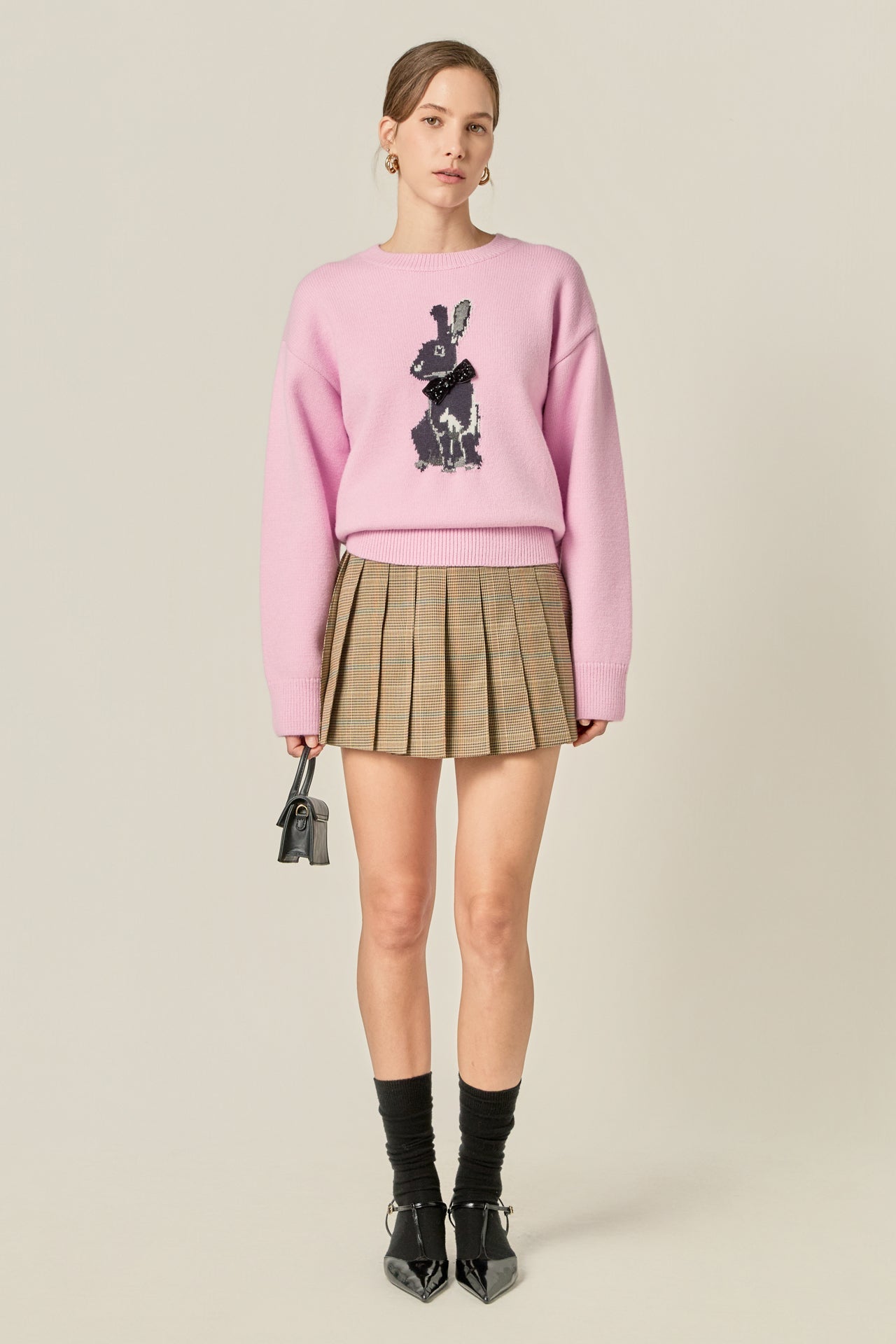ENGLISH FACTORY - Bunny Rhinestone Bow Sweater - SWEATERS & KNITS available at Objectrare
