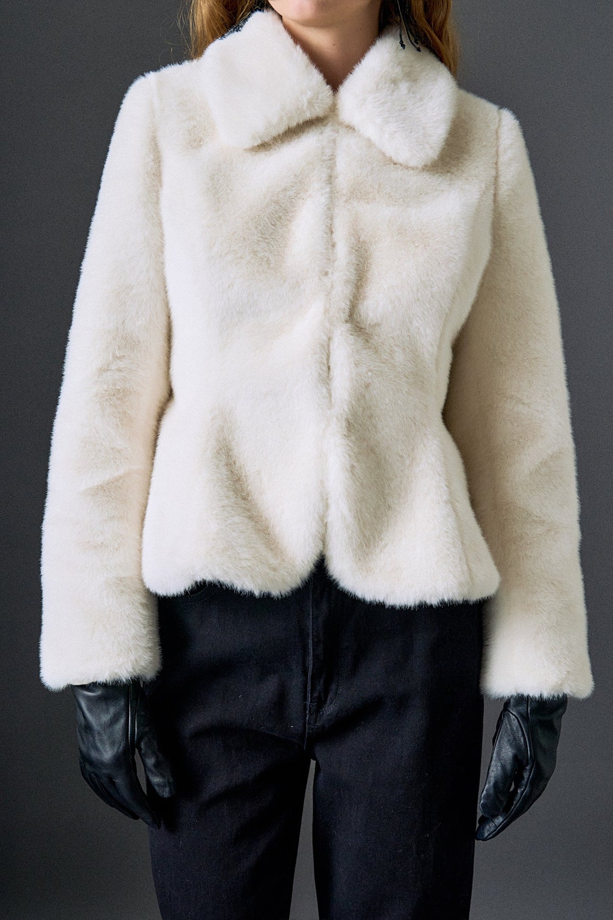 ENGLISH FACTORY - Peplum Faux Fur Coat - OUTERWEAR available at Objectrare