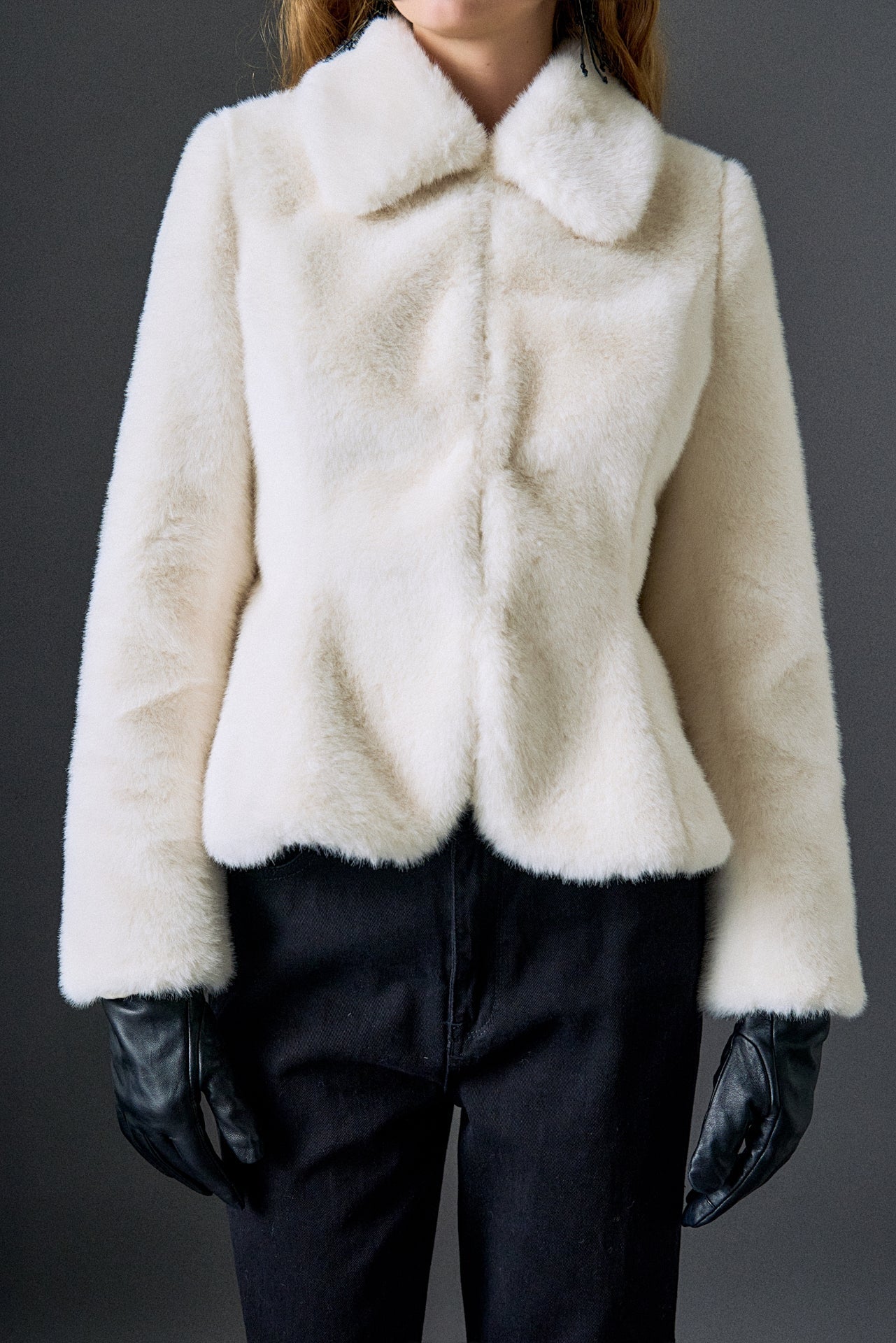 ENGLISH FACTORY - Peplum Faux Fur Coat - OUTERWEAR available at Objectrare