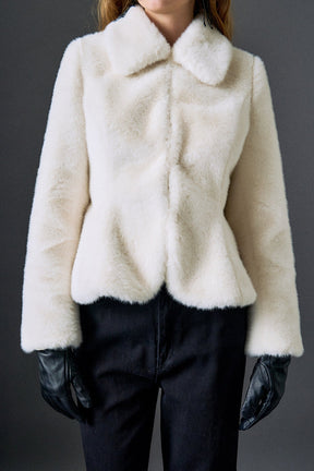 ENGLISH FACTORY - Peplum Faux Fur Coat - OUTERWEAR available at Objectrare