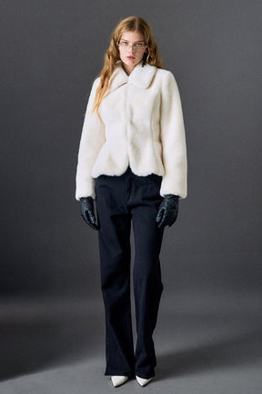 ENGLISH FACTORY - Peplum Faux Fur Coat - OUTERWEAR available at Objectrare