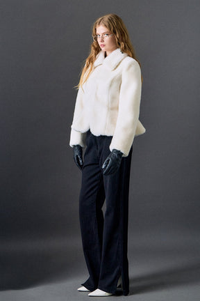 ENGLISH FACTORY - Peplum Faux Fur Coat - OUTERWEAR available at Objectrare