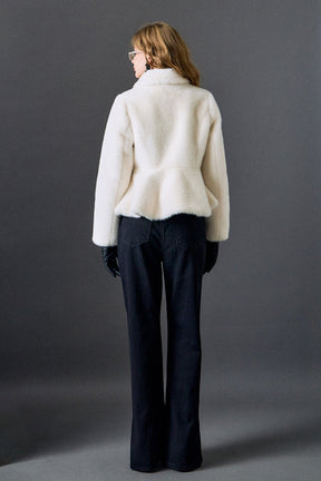 ENGLISH FACTORY - Peplum Faux Fur Coat - OUTERWEAR available at Objectrare
