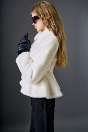 ENGLISH FACTORY - Peplum Faux Fur Coat - OUTERWEAR available at Objectrare