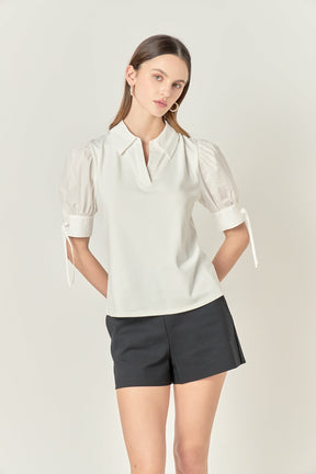 ENGLISH FACTORY - Mix Media Collar Top - TOPS available at Objectrare