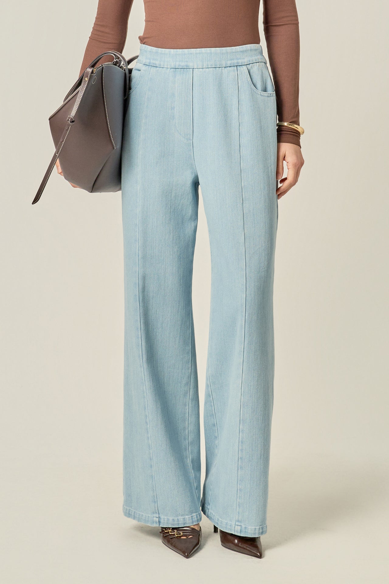 ENGLISH FACTORY - Elastic Waist Pintuck Denim Pants - PANTS available at Objectrare