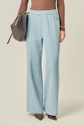 ENGLISH FACTORY - Elastic Waist Pintuck Denim Pants - PANTS available at Objectrare