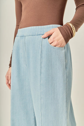 ENGLISH FACTORY - Elastic Waist Pintuck Denim Pants - PANTS available at Objectrare