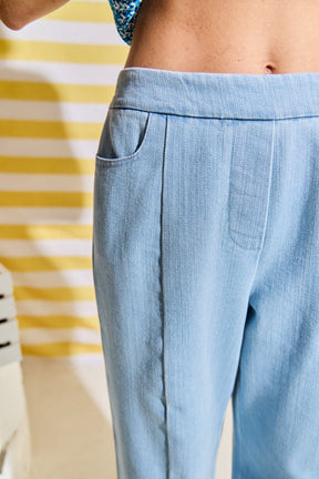 ENGLISH FACTORY - Elastic Waist Pintuck Denim Pants - PANTS available at Objectrare