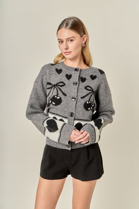 ENGLISH FACTORY - Knit Cardigan with Cherry Heart Pattern - SWEATERS & KNITS available at Objectrare