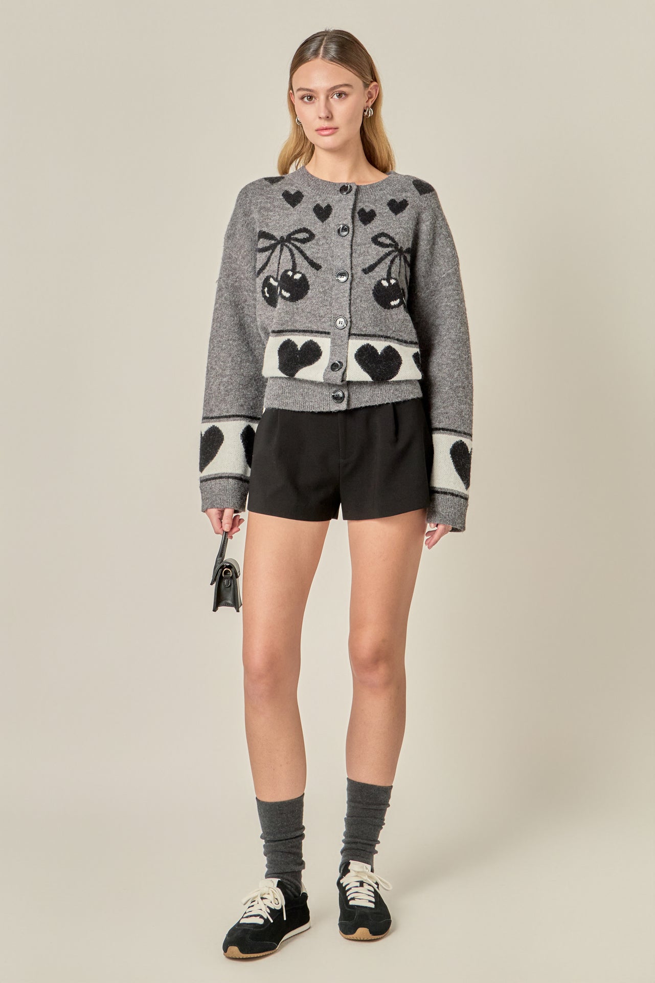 ENGLISH FACTORY - Knit Cardigan with Cherry Heart Pattern - SWEATERS & KNITS available at Objectrare