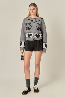 ENGLISH FACTORY - Knit Cardigan with Cherry Heart Pattern - SWEATERS & KNITS available at Objectrare