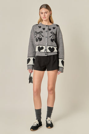 ENGLISH FACTORY - Knit Cardigan with Cherry Heart Pattern - SWEATERS & KNITS available at Objectrare