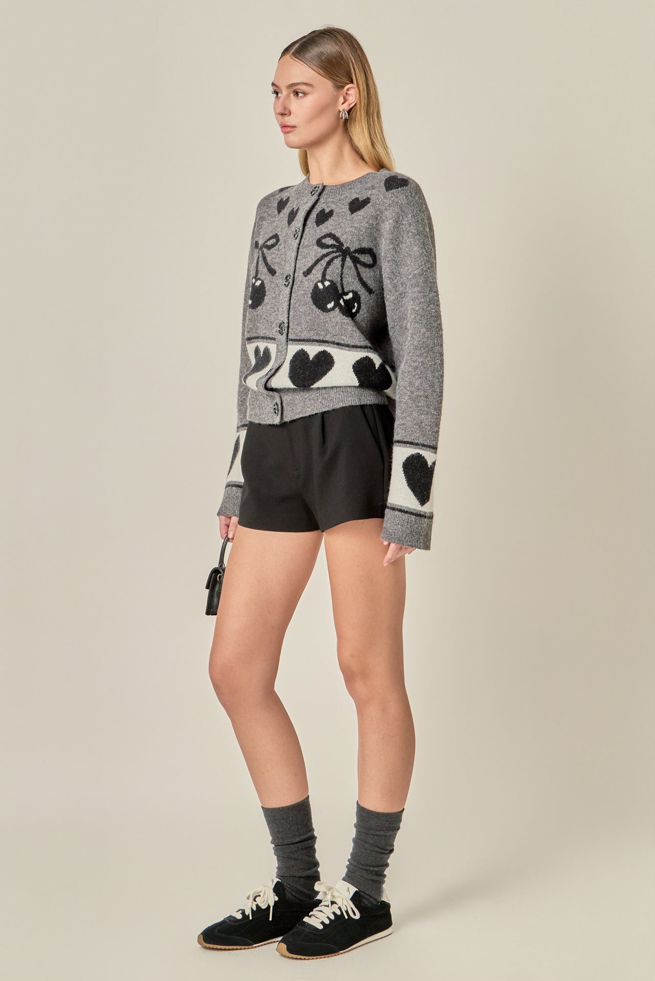 ENGLISH FACTORY - Knit Cardigan with Cherry Heart Pattern - SWEATERS & KNITS available at Objectrare